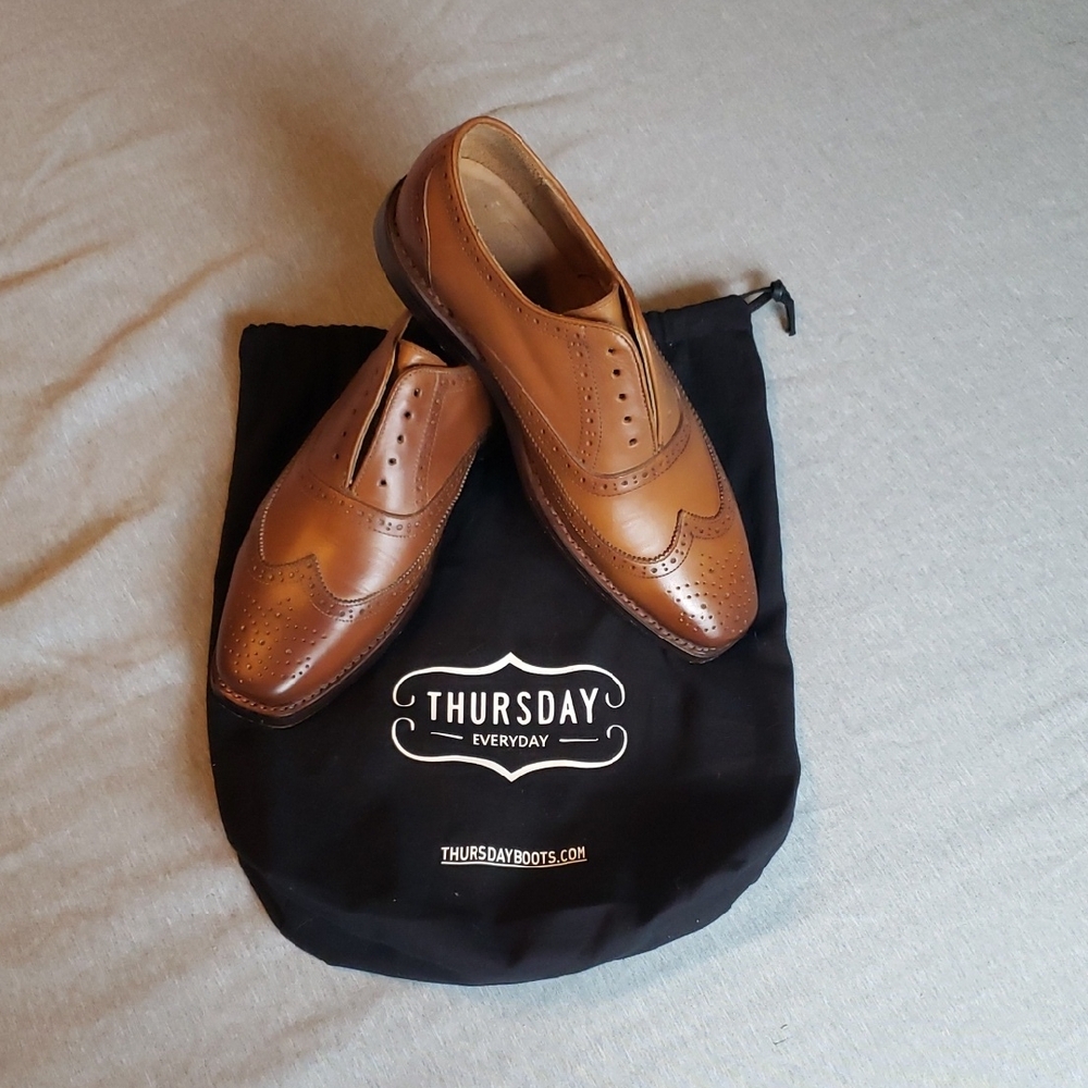 Tan Wingtip Leather Shoes  (unisex)